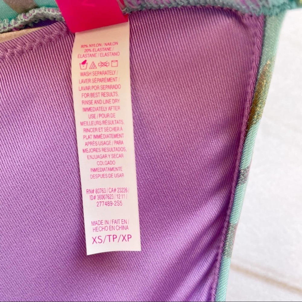 ❌SOLD❌Victoria’s Secret Push Up Bikini Top Green Purple Iridescent Print Size XS - Picture 9 of 10